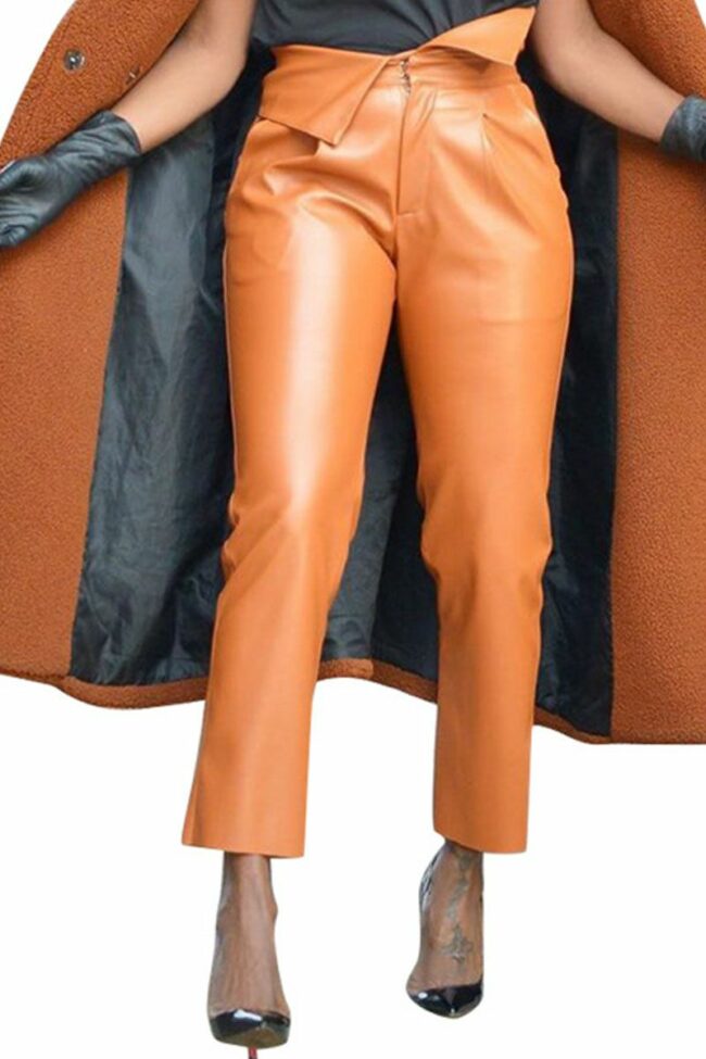 Fashion Street Adult Faux Leather Solid Pants Skinny Bottoms