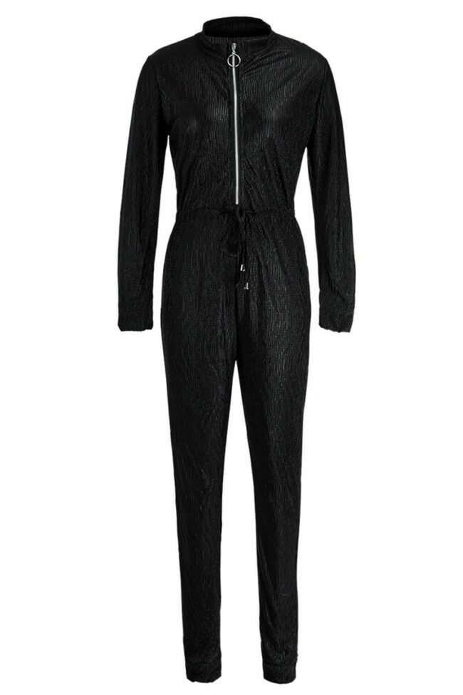 Fashion street Solid Long Sleeve O Neck Jumpsuits