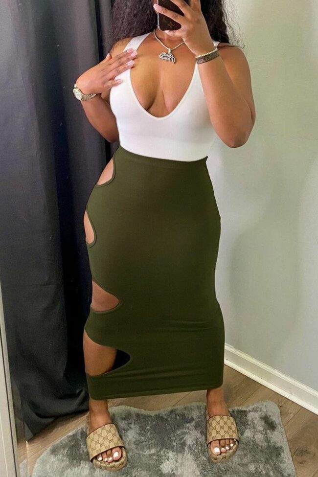 Sexy Casual Solid Hollowed Out High Qaist Skirt