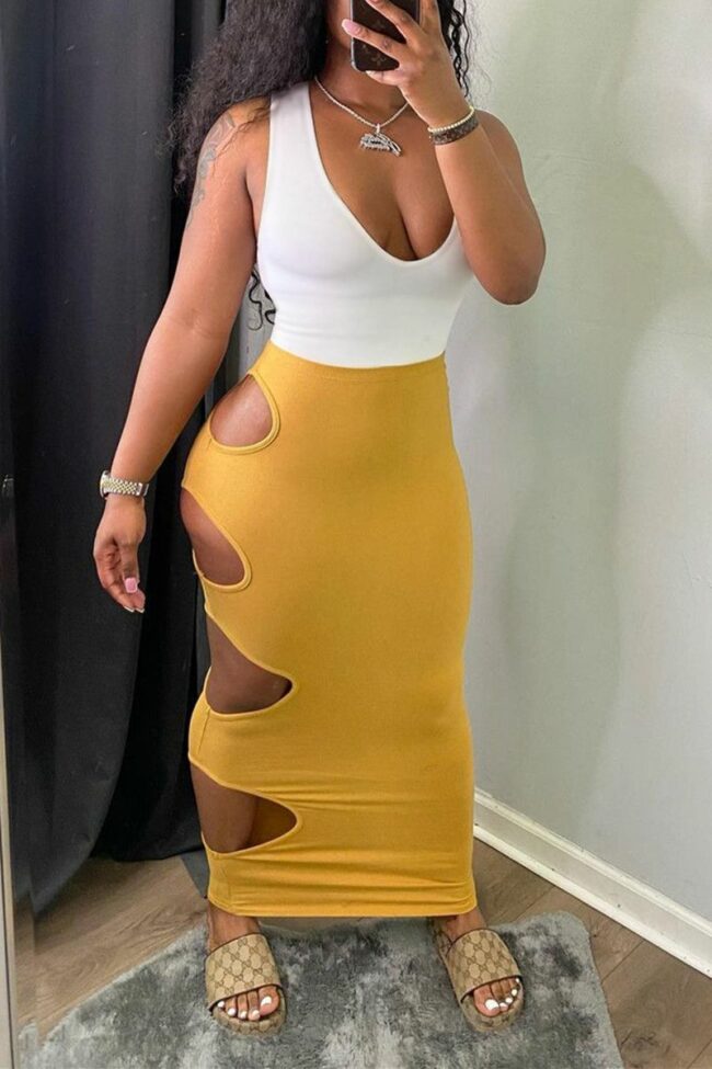Sexy Casual Solid Hollowed Out High Qaist Skirt
