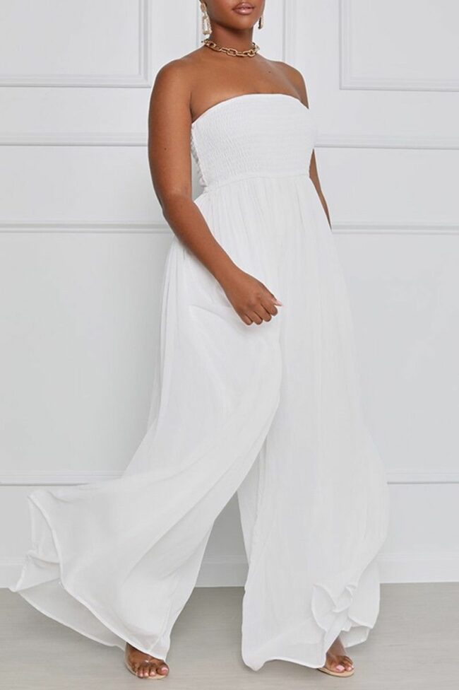 Sexy Casual Solid Backless Strapless Regular Jumpsuits