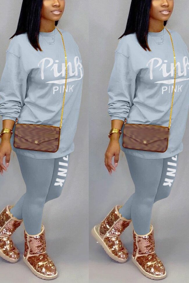 Casual Print Letter O Neck Long Sleeve Regular Sleeve Regular Two Pieces