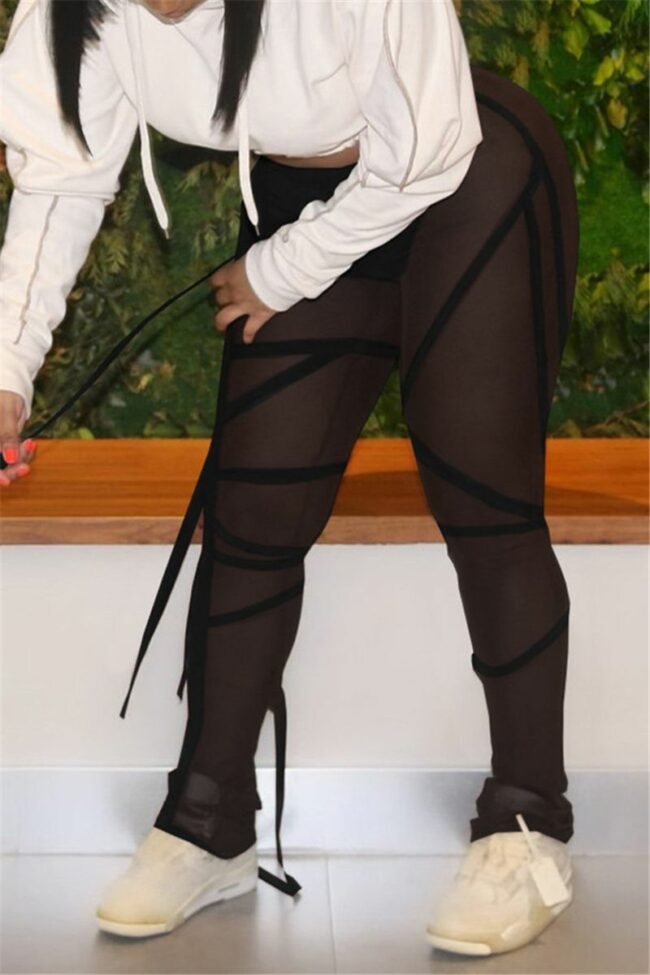 Fashion Sexy Solid Draw String See-through Regular Mid Waist Trousers