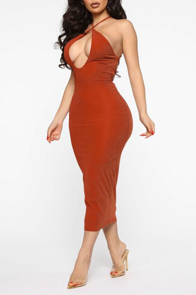 Fashion Sexy Solid Hollowed Out Backless Sleeveless Dress