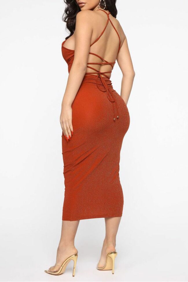 Fashion Sexy Solid Hollowed Out Backless Sleeveless Dress