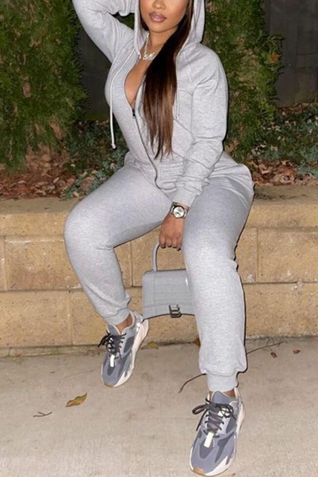 Sweet Solid Hooded Collar Jumpsuits