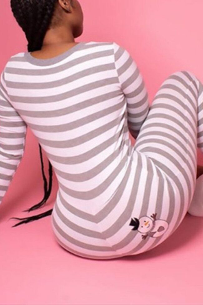 Casual Living Striped Print Basic V Neck Skinny Jumpsuits