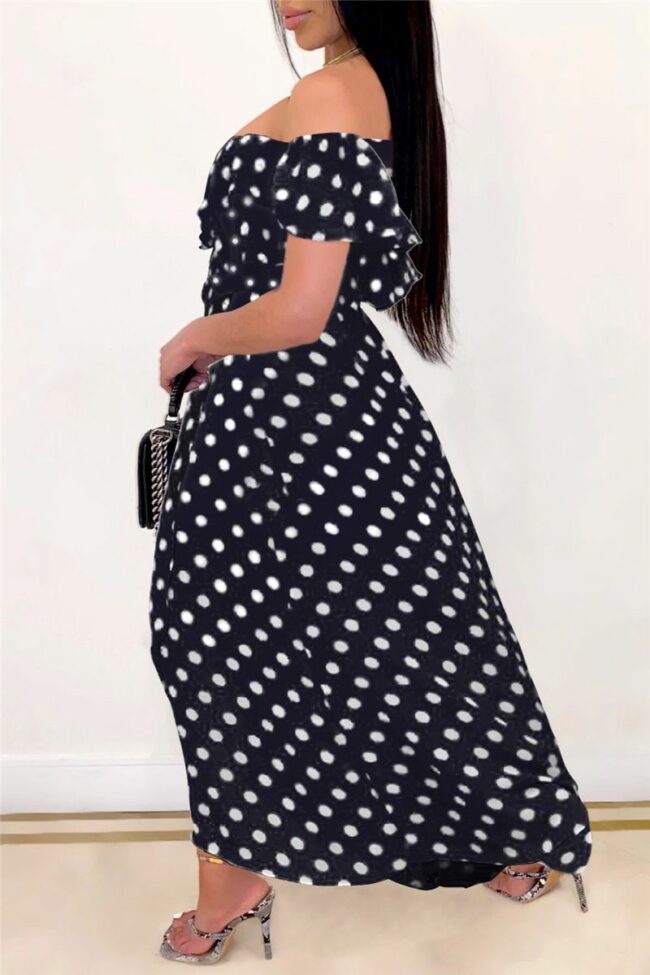 Sexy Casual Dot Print Backless Off the Shoulder Irregular Dress Dresses