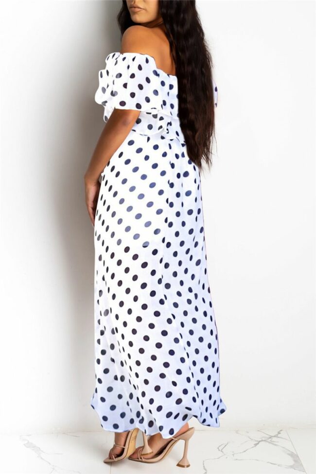 Sexy Casual Dot Print Backless Off the Shoulder Irregular Dress Dresses