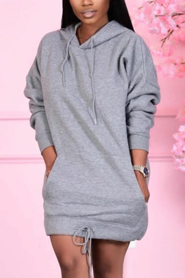 Fashion Casual Solid Basic Hooded Collar Long Sleeve Dress Dresses