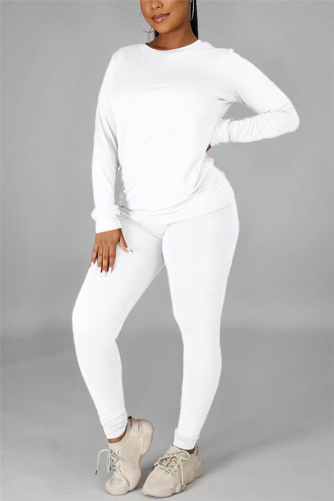 Casual Solid Basic O Neck Long Sleeve Two Pieces