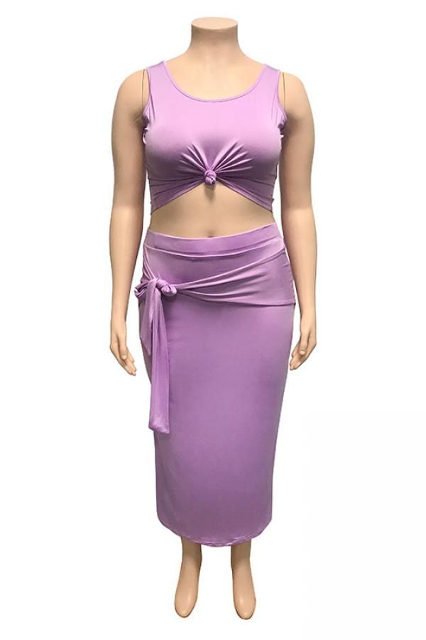 Polyester Fashion adult Sexy O Neck Bandage Two Piece Suits Solid