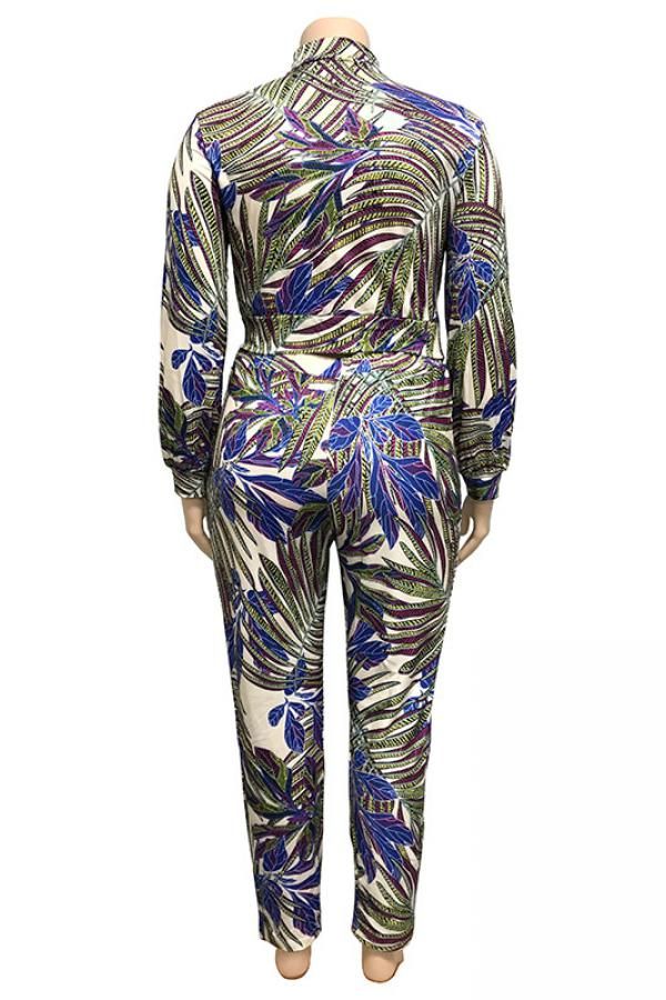 Polyester Sexy adult Fashion Casual O Neck Two Piece Suits Zippered Print