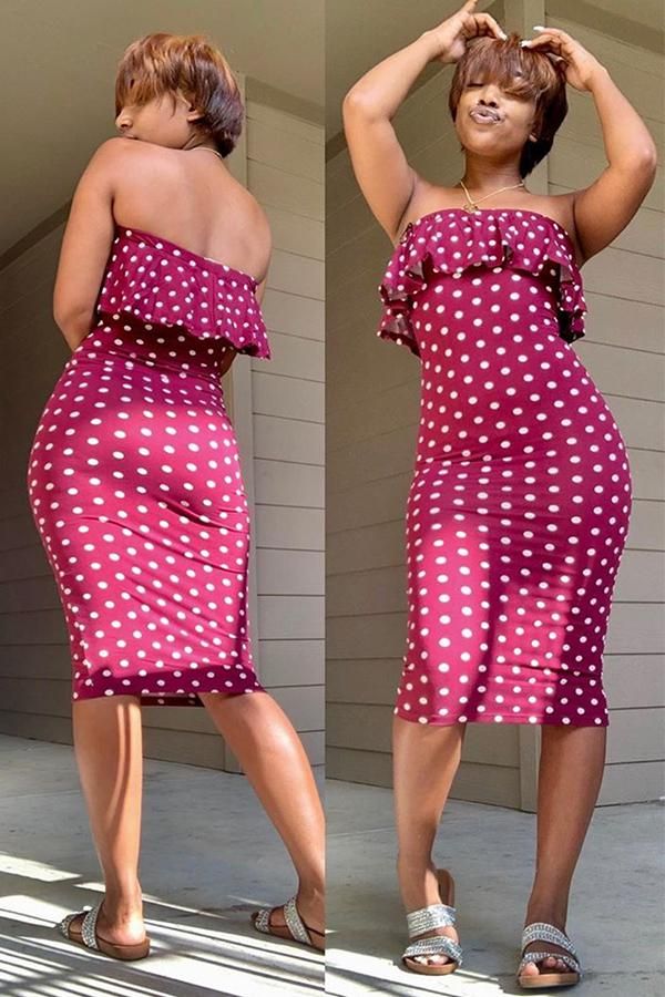 adult Sexy Fashion Off The Shoulder Sleeveless Wrapped chest Step Skirt Polka Dot stringy selvedge P