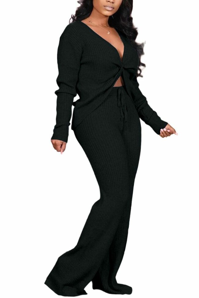 Fashion Sexy Adult Polyester Solid Split Joint V Neck Long Sleeve Off The Shoulder Longer In The Rear Two Pieces
