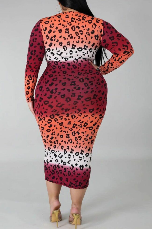 Fashion British Style Adult Polyester Print Split Joint O Neck Printed Dress Plus Size
