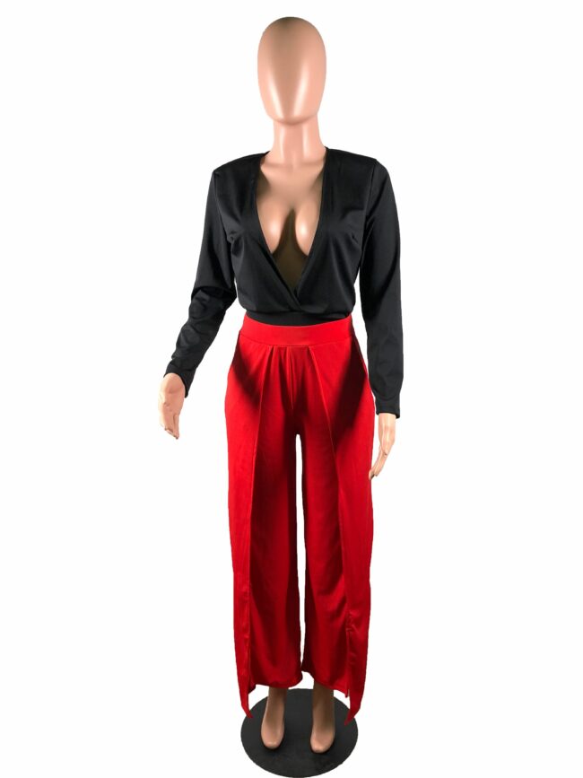 Elastic Fly Mid Patchwork Loose Pants  Two-piece suit
