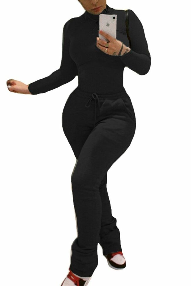 Fashion Casual Adult Solid Split Joint O Neck Regular Jumpsuits