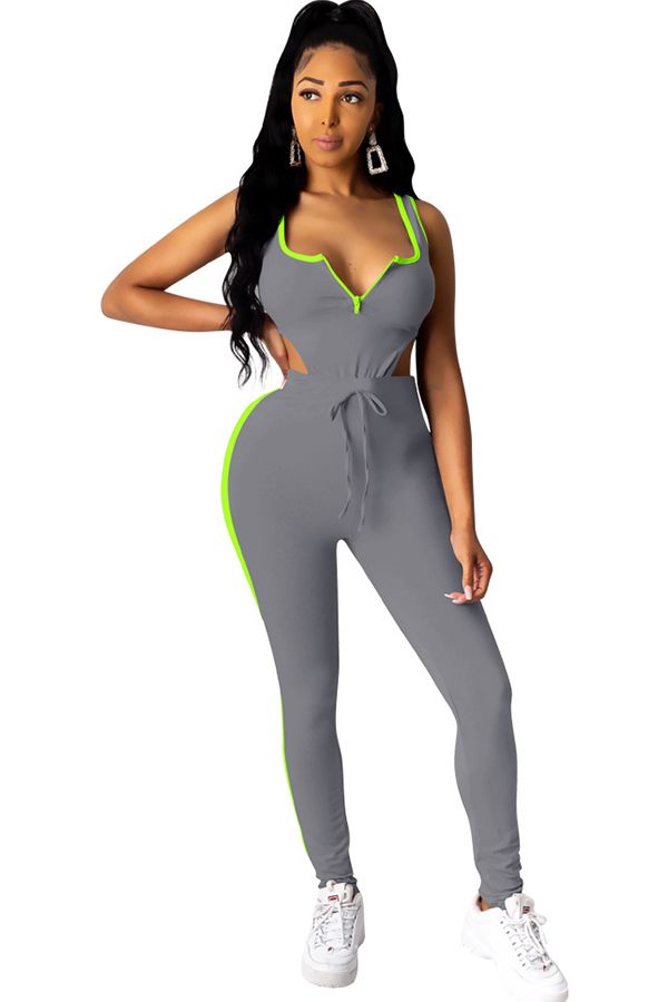 knit Sexy Active Solid Patchwork Two Piece Suits Straight Sleeveless  Two-piece Pants Set
