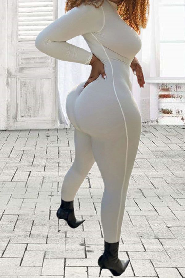 Fashion Solid Polyester Long Sleeve Jumpsuits
