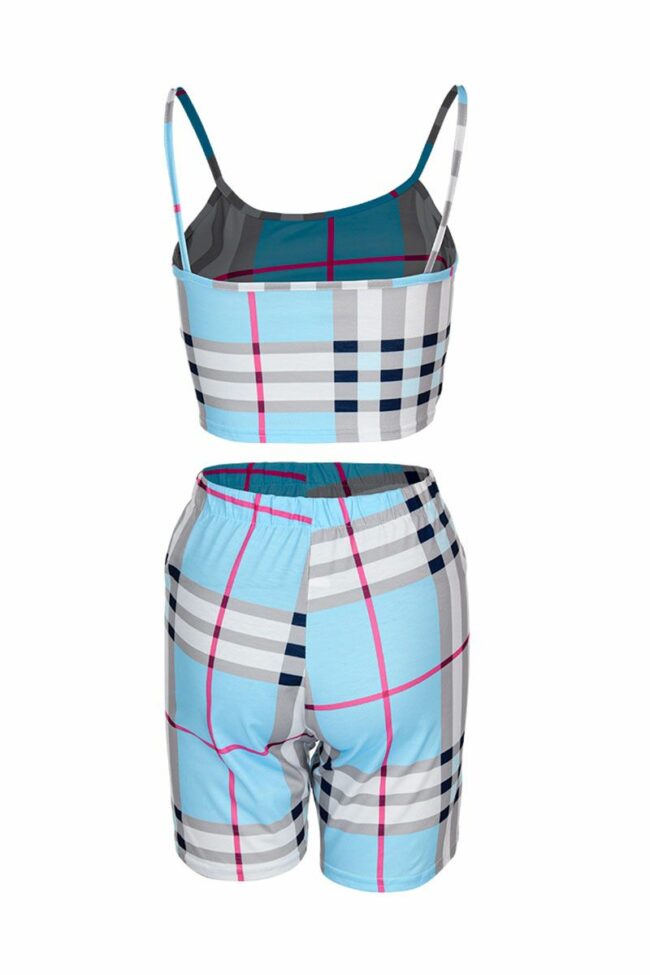 Fashion Casual adult Ma'am Plaid Patchwork Two Piece Suits Straight Sleeveless Two Pieces