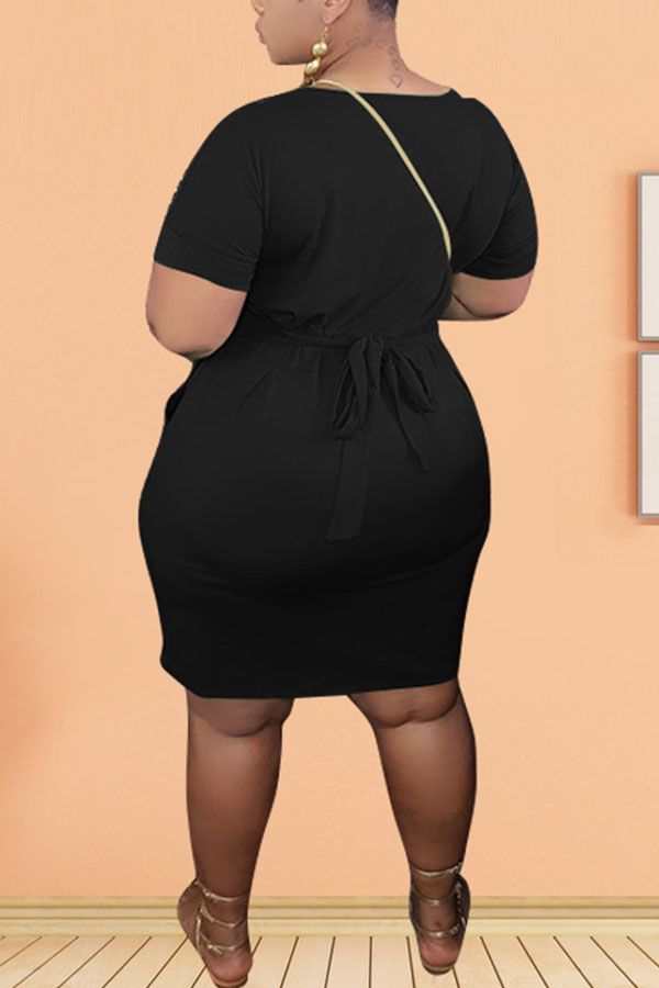 Polyester Fashion Sexy adult Ma'am O Neck Solid Plus Size