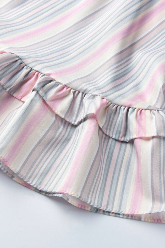 Sweet Ruffled Sleeve Short Sleeves V Neck Cake Print Stringy Selvedge Dresses