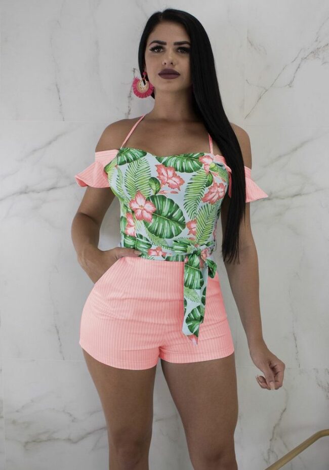 Polyester Bandage Print Casual Fashion Jumpsuits & Rompers