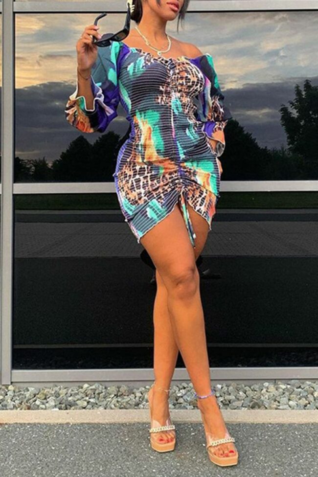 Sexy Print Split Joint Off the Shoulder One-piece Suits Dresses