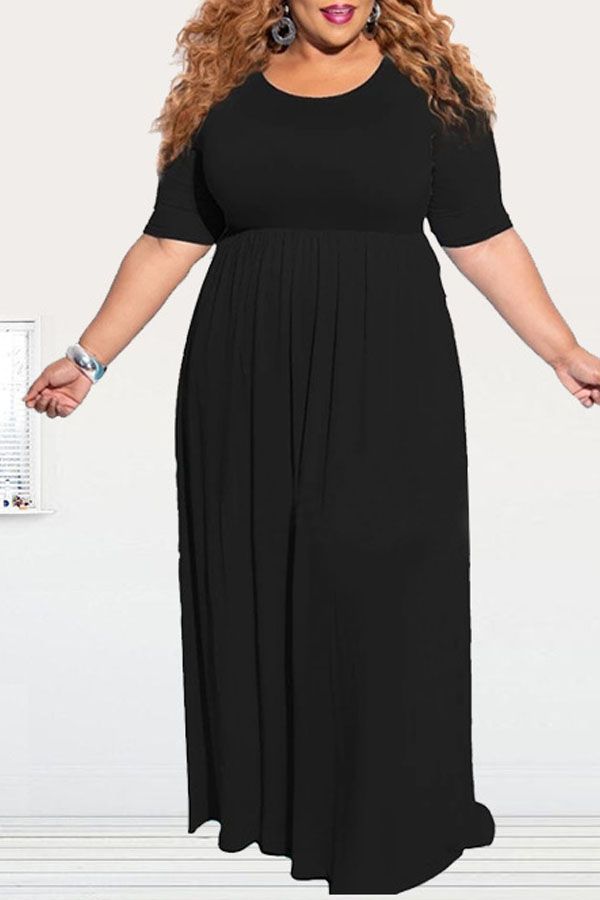 Polyester Sexy O Neck Solid Draped Draped Plus Size