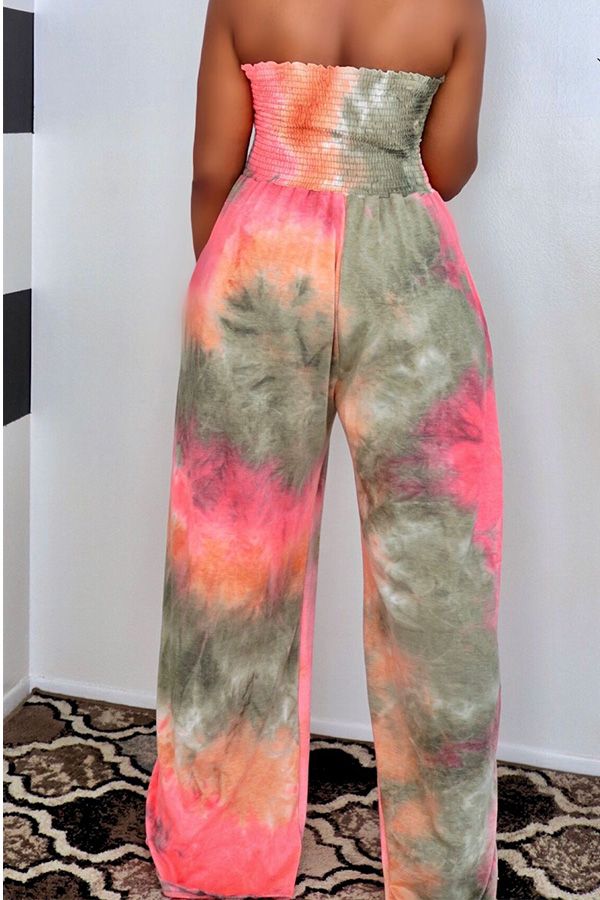 Fashion Casual Tie-dyed Polyester Sleeveless Wrapped Jumpsuits