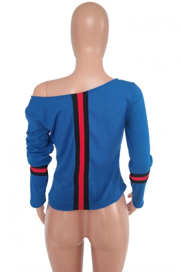 Polyester One word collar Long Sleeve Patchwork Ribbon Solid