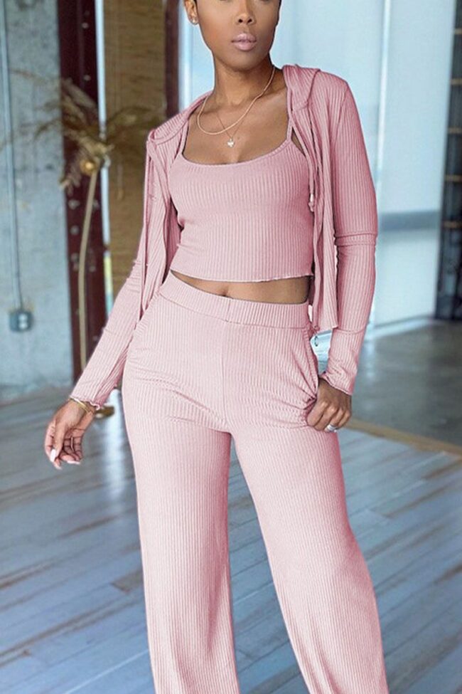 Casual Solid Split Joint O Neck Long Sleeve Three-piece Set