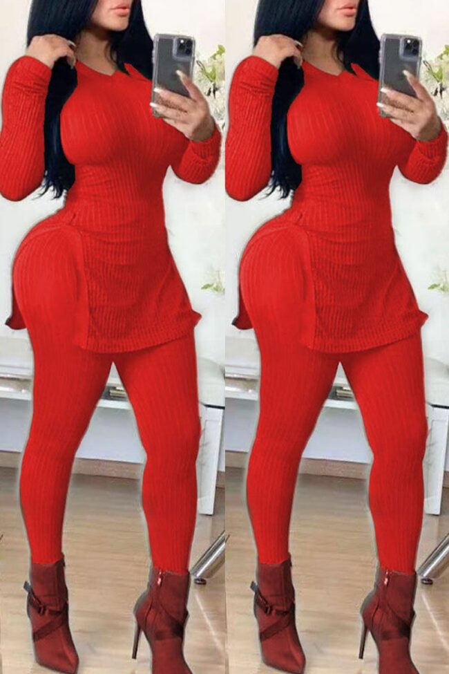 Sexy Fashion adult Split Two Piece Suits Solid pencil Long Sleeve