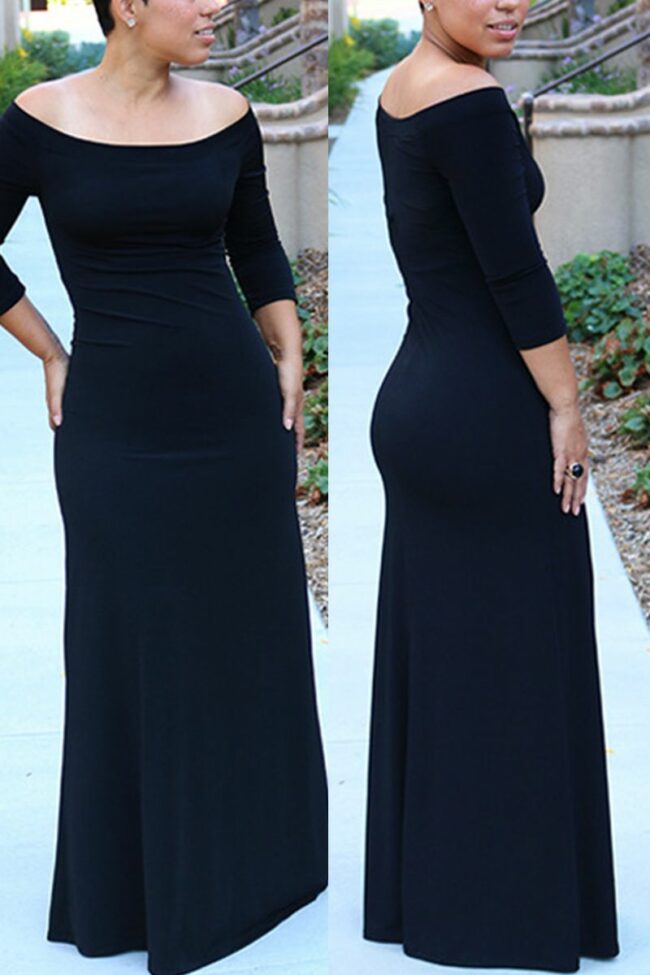 Sexy Solid Split Joint Off the Shoulder Asymmetrical Dresses