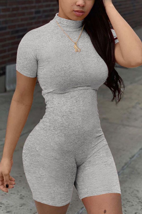 Fashion Casual Solid Short Sleeve O Neck Jumpsuits