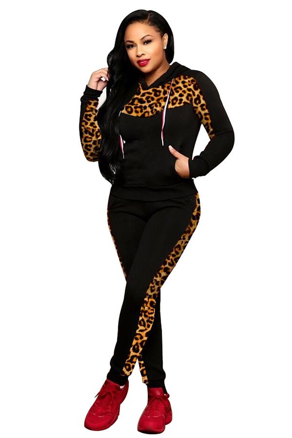 adult Casual Fashion Print Camouflage Patchwork Two Piece Suits Leopard pencil Long Sleeve