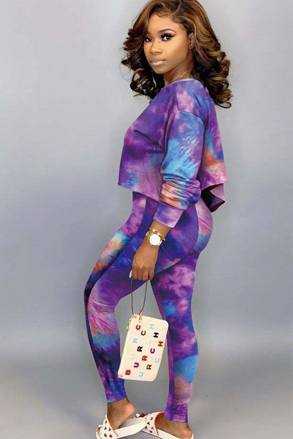 Cotton Sexy Two Piece Suits Print pencil Long Sleeve