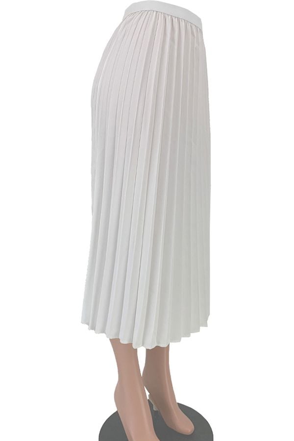Polyester Elastic Fly Mid Solid Asymmetrical Draped Pleated skirt  Skirts