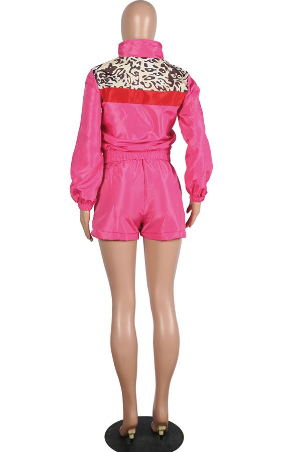 Active Two Piece Suits Patchwork Leopard Straight Long Sleeve