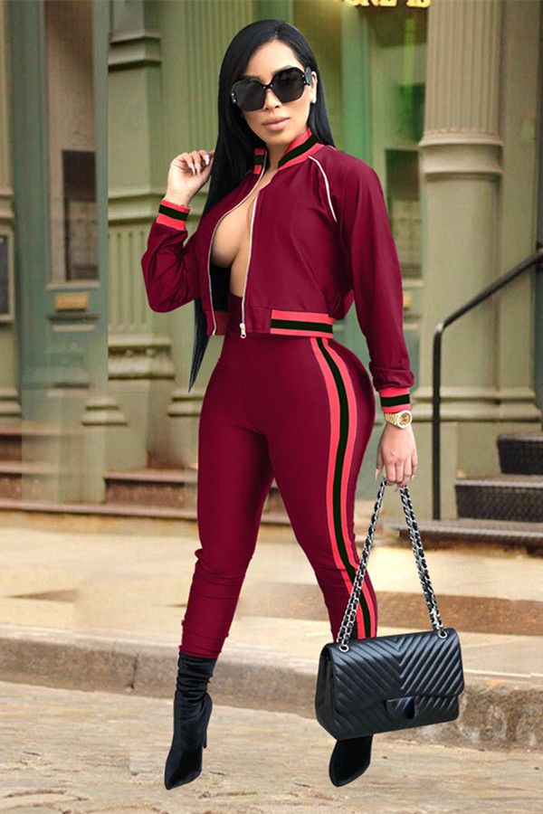 Polyester Elastic Fly Long Sleeve Mid Patchwork Straight Pants