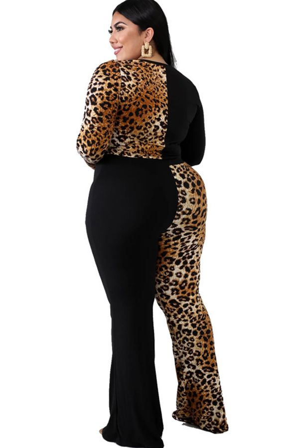 venetian Casual Print Leopard Two Piece Suits Patchwork Loose Long Sleeve Two-piece Pants Set