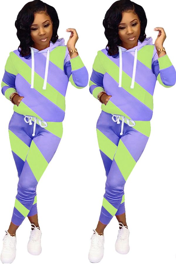 Casual Fluorescent Patchwork Two Piece Suits pencil Long Sleeve