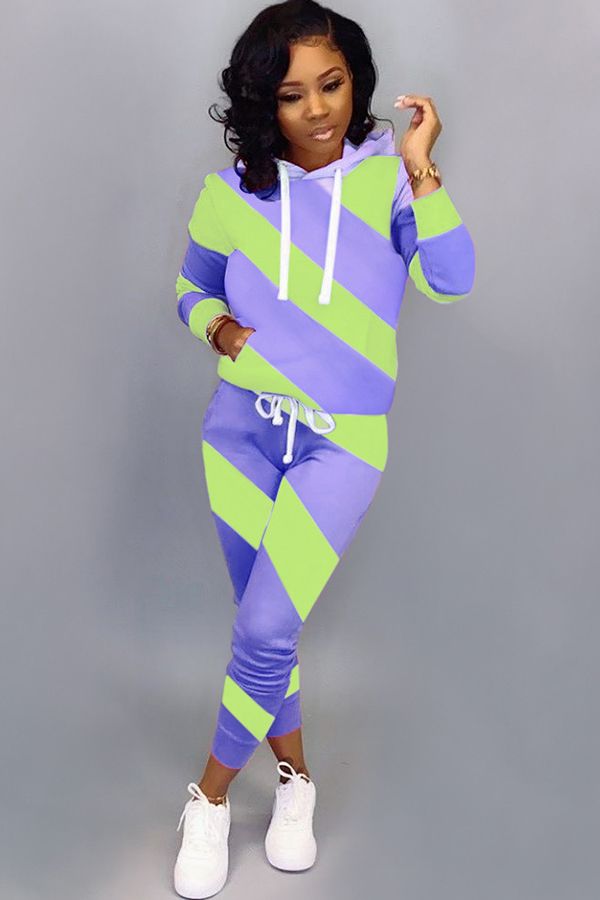 Casual Fluorescent Patchwork Two Piece Suits pencil Long Sleeve
