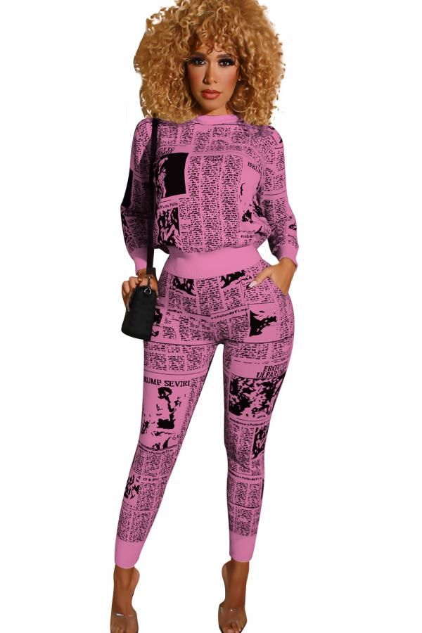 adult Casual Fashion Print Patchwork Two Piece Suits pencil Long Sleeve