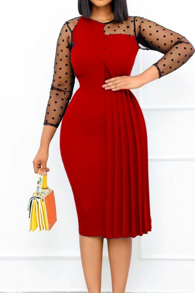 Casual Solid Split Joint Fold O Neck Straight Dresses