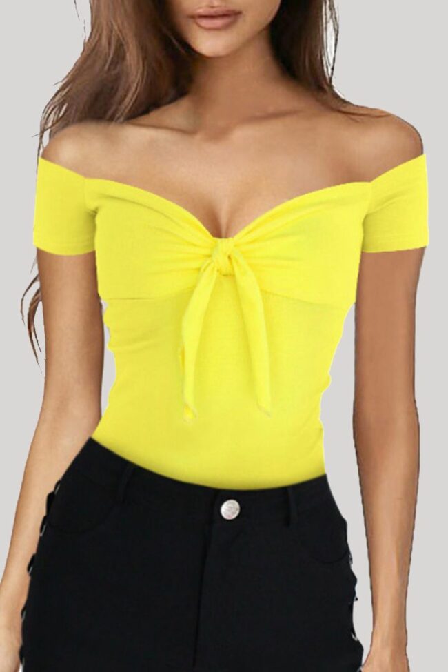 Fashion Casual Solid Backless Off the Shoulder T-Shirts