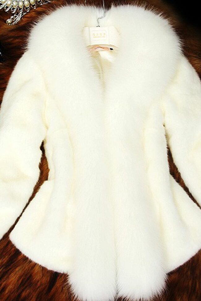 Fashion Slim Faux Fur Collar Solid Coat