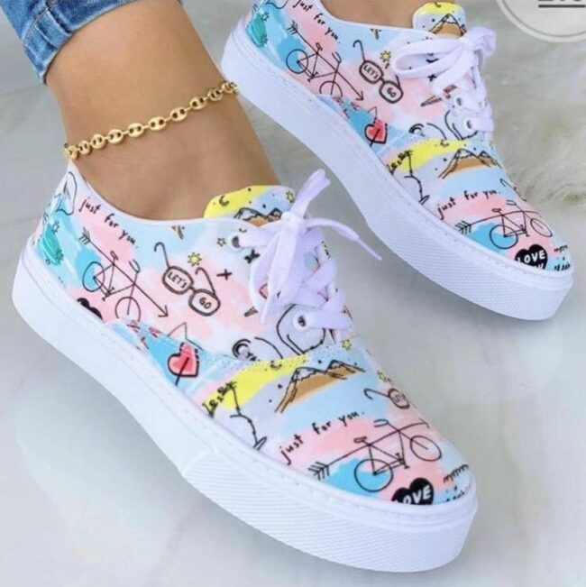 Fashion Casual Bandage Split Joint Printing Round Comfortable Flats Shoes