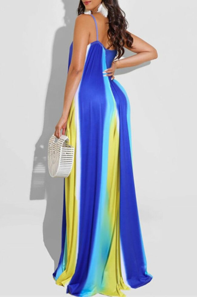Fashion Sexy Print Backless Spaghetti Strap Long Dress